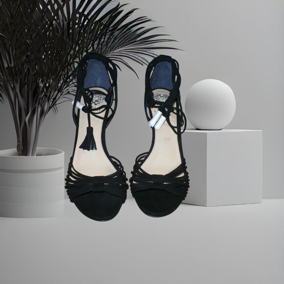 Vince Camuto “Stellima” Black Suede String Stiletto Sandals New | Ankle Ties| 10 - Picture 1 of 5